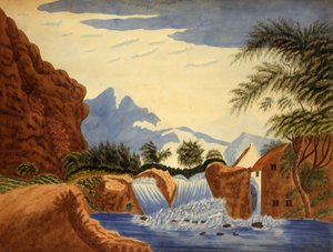 Bergsscen och vattenhjul, ca. 1820-1870. av Unbekannt