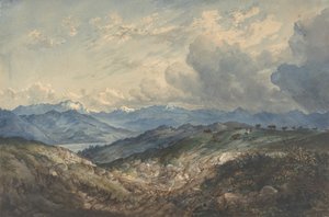Bergigt landskap med annalkande åskväder, 1800-talet. av Unbekannt
