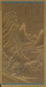 Berg, en flod och tallar - en man på en åsna, Qingdynastin, 1600-talet. av Unbekannt