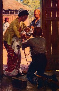 Mrs. Judson tar sitt barn till sin kedjade make, c1912 av Unbekannt