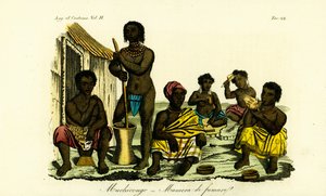 Muchicongo-män och många fruar utanför en hydda, Angola av Unbekannt