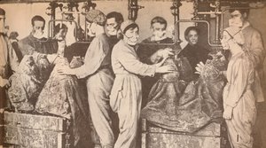 Ammunitionsarbetare som bär andningsskydd medan de fyller säljer med Trinitrotoluene T.N.T., c1916, 19 av Unbekannt