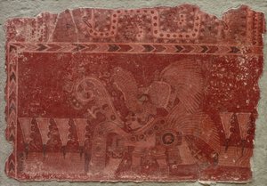 Väggmålningsfragment med elithane och Maguey kaktusblad, 500-550. av Unbekannt