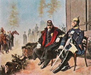 Napoleon III och Bismarck vid vävarstugan i Donchery, 2 september 1870, 1936. av Unbekannt