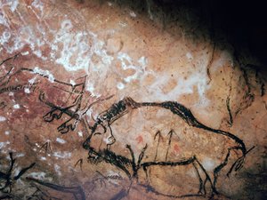 Neolitisk grottmålning av en skadad bison av Unbekannt