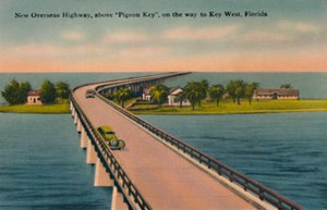 New Overseas Highway, ovanför Pigeon Key, till Key West, Florida, c1940-talet av Unbekannt