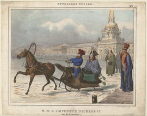 Nikolaus I av Ryssland i en släde, 1850 av Unbekannt
