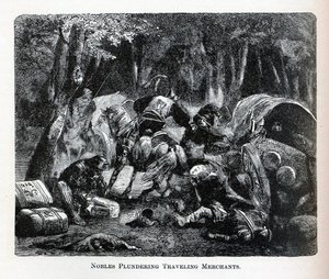 Adelsmän plundrar resande köpmän, 1882 av Unbekannt