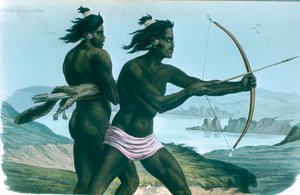 Nordamerikanska San Francisco-indianer som jagar med pilar och bågar, c1840 av Unbekannt