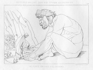 Odysseus dricker med Polyfemos, cyklopen, c1833 av Unbekannt