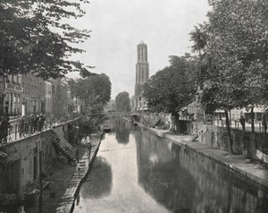 Gamla kanalen och Domtornet, Utrecht, Nederländerna, 1895. av Unbekannt