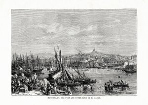 Gamla hamnen och Notre Dame de la Garde, Marseille, Frankrike, 1879 av Unbekannt