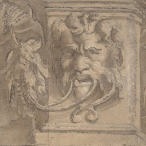 Prydnadsdesign med mask i antik stil, 1550-1600. av Unbekannt