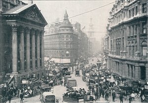 Utanför Mansion House, City of London, 9 AM, c1901 1901 av Unbekannt
