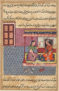 Sida från Tales of a Papegoja Tuti-nama: Femtioandra natt: Den fromma mannens fru..., ca. 1560. av Unbekannt