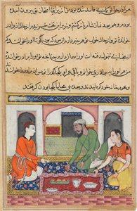 Sida från Tales of a Parrot Tuti-nama: Fyrtionde natten: Shahr-Arai och hennes man..., ca. 1560. av Unbekannt