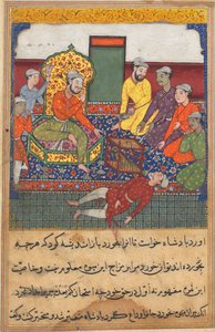 Sida från Tales of a Parrot Tuti-nama: Nionde natten: Den gamle mannen äter av frukten..., ca. 1560. av Unbekannt