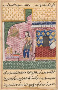 Sida från Tales of a Parrot Tuti-nama: Sjuttonde natten: Papegojan..., ca. 1560. av Unbekannt