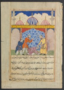 Sida från Tales of a Papegoja Tuti-nama: Sjuttonde natten: Den unge mannen..., ca. 1560. av Unbekannt