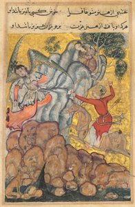 Sida från Tales of a Parrot Tuti-nama: Trettiofjärde natten: Den tredje friaren..., ca. 1560. av Unbekannt