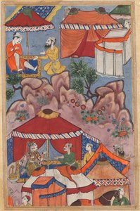 Sida från Tales of a Parrot Tuti-nama: Tjugofjärde natten: Bashir anförtror sin kärlek, ca. 1560. av Unbekannt