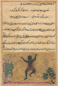 Sida från Tales of a Parrot Tuti-nama: Tjugoandra natten: Hovnarren, ca. 1560. av Unbekannt