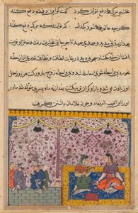 Sida från Tales of a Parrot Tuti-nama: Tjugotredje natten: Köpmannens dotter..., ca. 1560. av Unbekannt