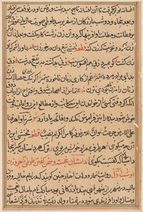 Sida från Tales of a Parrot Tuti-nama: textsida, ca. 1560. av Unbekannt