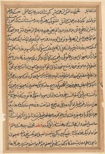 Sida från Tales of a Parrot Tuti-nama: textsida, ca. 1560. av Unbekannt