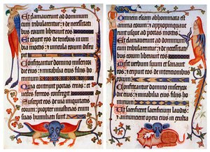 Sida med illustrerad text från Luttrell-psaltaren, c1300-c1340, c1900-1920 av Unbekannt