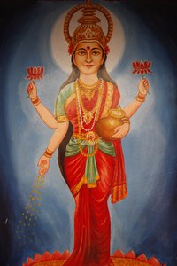 Målning föreställande gudinnan Lakshmi, Haridwar, Indien av Unbekannt