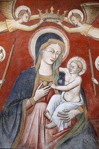 Målning i basilikan di Santa Caterina, Galatina, Apulien: Änglar som kröner Maria som håller Jesus, Galatina, Italien av Unbekannt