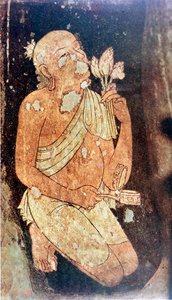 Målning av en buddhistisk munk från Ajanta-grottans tempel, Indien, 500-600-talet av Unbekannt