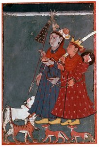Målning av gudarna Shiva och Krishna tillsammans med en tjur, tiger och schakaler av Unbekannt