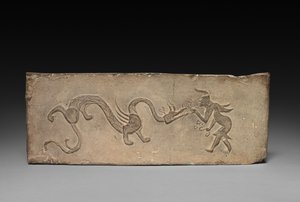 Panel från Model Cooking Stove: Fairy Feeding Lingzhi Fungus to a Dragon, 1:a århundradet f.Kr. av Unbekannt