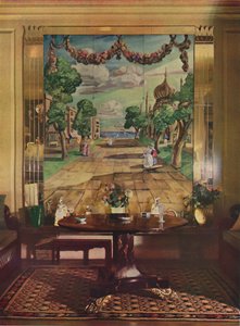 Panel som visar Regency Brighton, flankerad av pilastrar i spegelglas, 1933. av Unbekannt