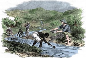 Panorerar efter guld under Kaliforniens guldrush 1849 av Unbekannt