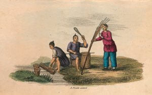 Papperstillverkning i Kina, 105 e.Kr., c1850 av Unbekannt