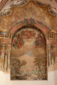 Församlingskyrka (Iglesia de San Agustín). Interiör. Ett kapell. Väggmålningar. Skolan i Zurbaran. Ett kapell. Barock. 1600-talet. av Unbekannt