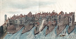 En del av Old London Bridge, c1600 av Unbekannt