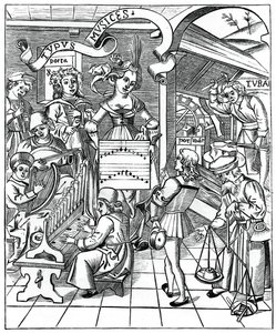 Personifiering av musik, med medhjälparna, poeten och musikerna, 1508, 1870 av Unbekannt