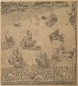 Peter den stores flotta vid Omega Bay, ca 1707 av Unbekannt