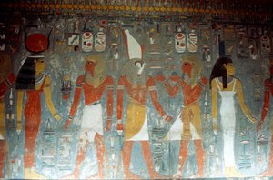 Farao Horemheb med gudinnan Isis och guden Horus, fornegyptisk, 1300-talet f.Kr. av Unbekannt