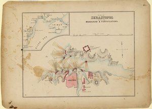 Plan över Sevastopol med dess väggård och befästningar, ca. 1858 av Unbekannt