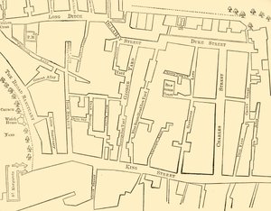 Plan över en del av Westminster mellan 1734 och 1748 - före uppförandet av Great George Street av Unbekannt