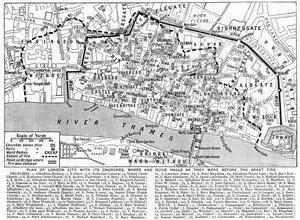 Plan över London City som visar kyrkor, församlingar och skråhallar, 1926-1927 av Unbekannt