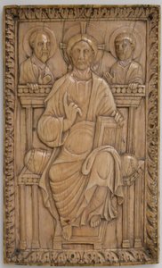 Tavla med Kristus på tronen med två apostlar, karolinska, 850-875. av Unbekannt