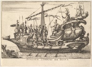 Plåt 12: Atalanta ledd av Diana Atalanta condotti da Diana, åtföljd av krigare bearin..., 1664. av Unbekannt