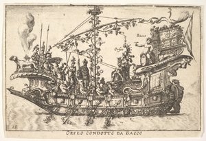 Plåt 18: Orpheus ledd av Bacchus Orfeo ledd av Bacchus, från serien The magnifice ..., 1664. av Unbekannt