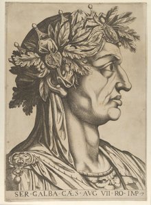 Plåt 7: Servius Galba i profil till höger, från 